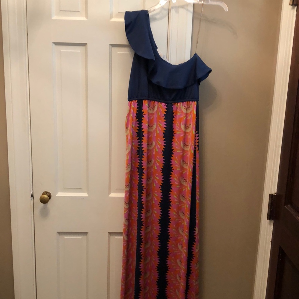Tracy Negoshian jersey one shoulder ruffle maxi